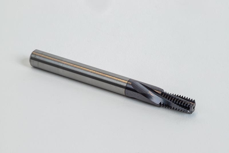 27 TPI NPT Tapered Internal Carbide Thread Mill, 1/4" Shank x 5/8" Thread Length, 3 Flute, TiAlN Coated, TSC