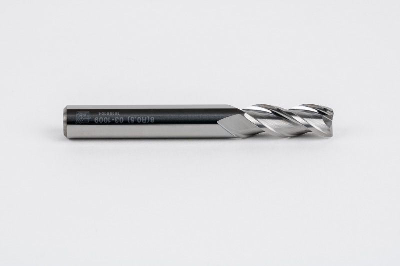 8mm Ø Carbide End Mill, 3 Flute, Uncoated, 8mm Shank x 20mm LOC, 0.5mm Radius, HSAM2