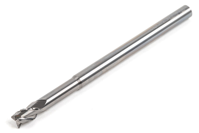 1/4" Ø Long Carbide End Mill, 3 Flute, Uncoated, 1/4" Shank x 3/8" LOC x 1-1/4" Neck Length, 0.01" Radius, HSAM2