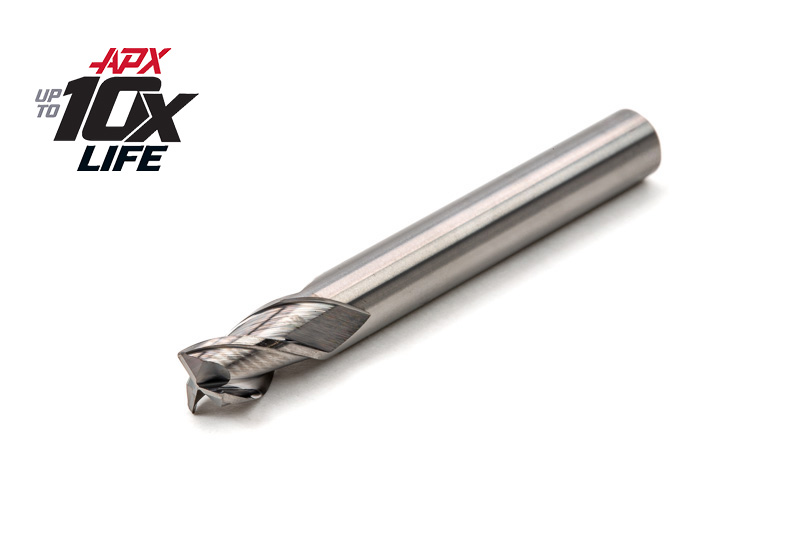 1/4" Ø Carbide APX HP End Mill, 3 Flute, Uncoated, 1/4" Shank x 3/8" LOC, 0.015" Radius, HSAM2