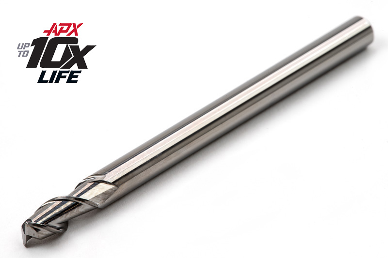 4mm Ø Carbide APX HP End Mill, 2 Flute, Uncoated, 4mm Shank x 8mm LOC, 0.25mm Radius, HSAM3