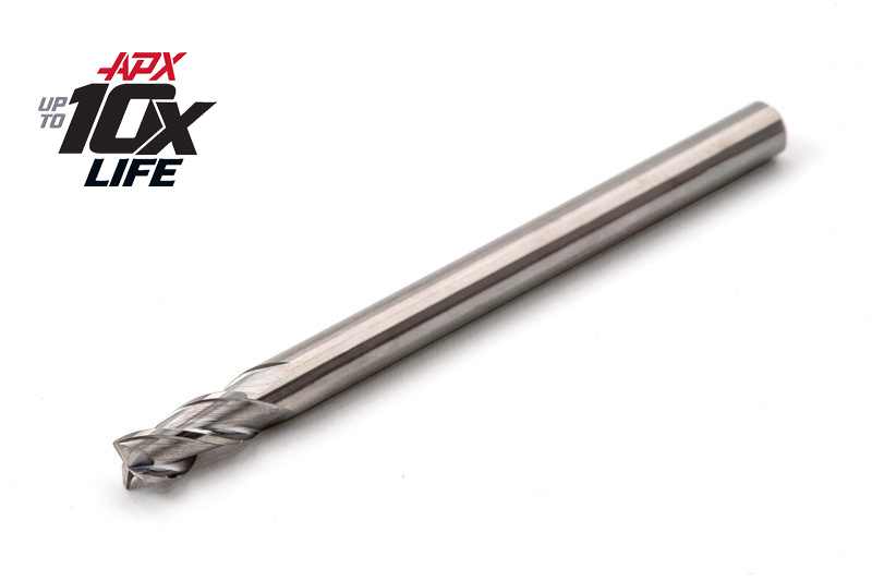 4mm Ø Carbide APX HP End Mill, 3 Flute, Uncoated, 4mm Shank x 8mm LOC, 0.25mm Radius, HSAM2