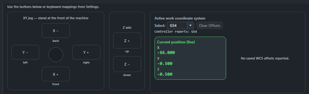 HeliosForged jog controls and live coordinates